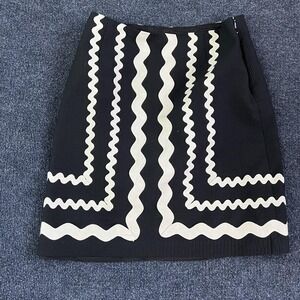 J McLaughlin Skirt Womens 6 Black White Ric Rac Trim Textured Made USA